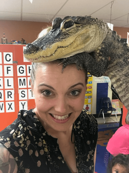 Jeannie with a crocodile