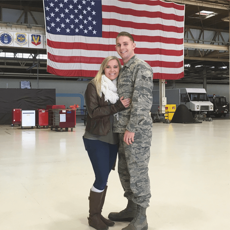 Jeannie with her husband in military
