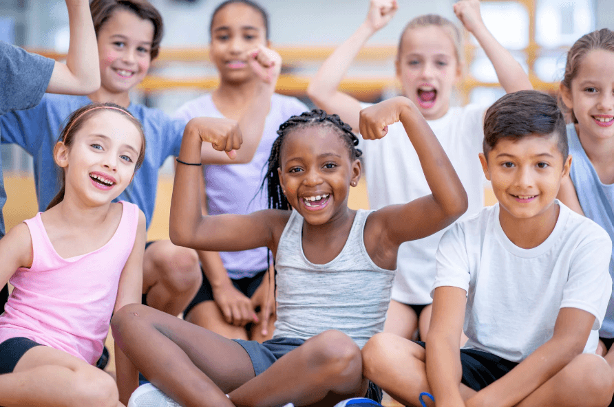 Kids flexing and showing off their strength